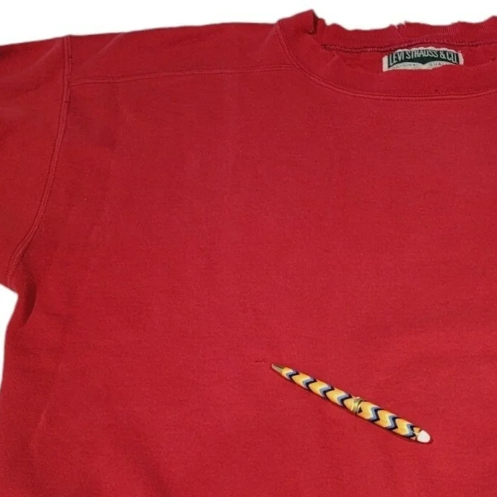 VTG‎ Levi Strauss Sweatshirt Men's Large Distressed Red 90's Thrashed